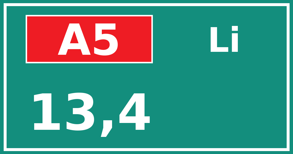 Hectometerbord A5 13,4 zijde Li