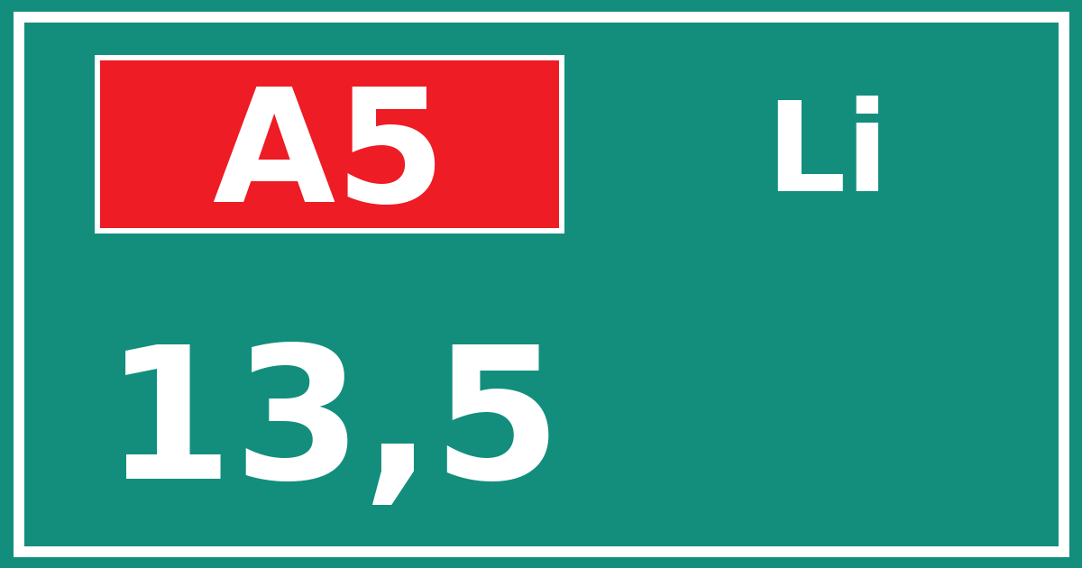 Hectometerbord A5 13,5 zijde Li