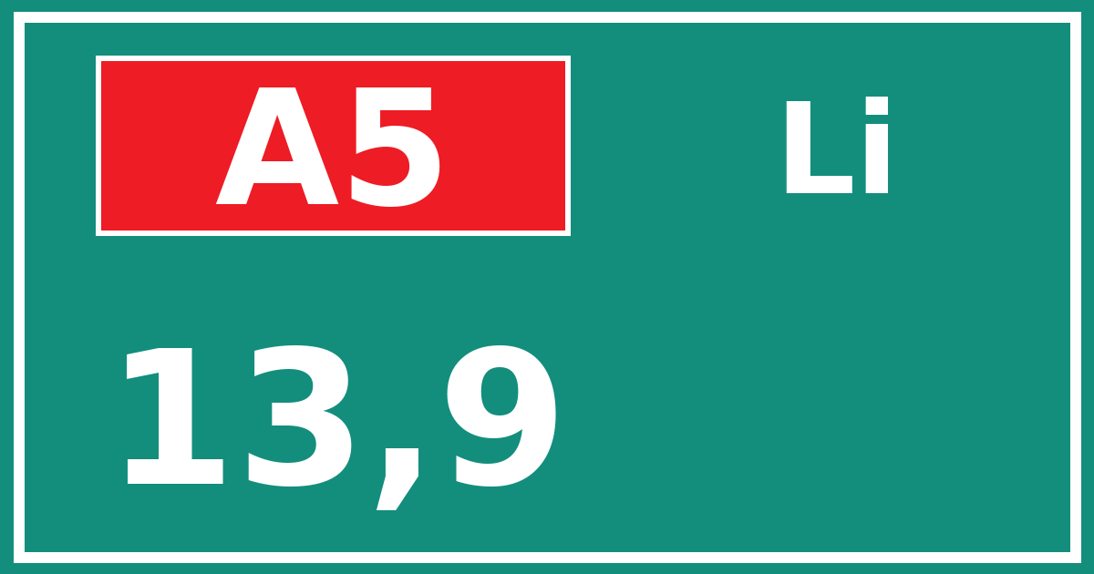 Hectometerbord A5 13,9 zijde Li