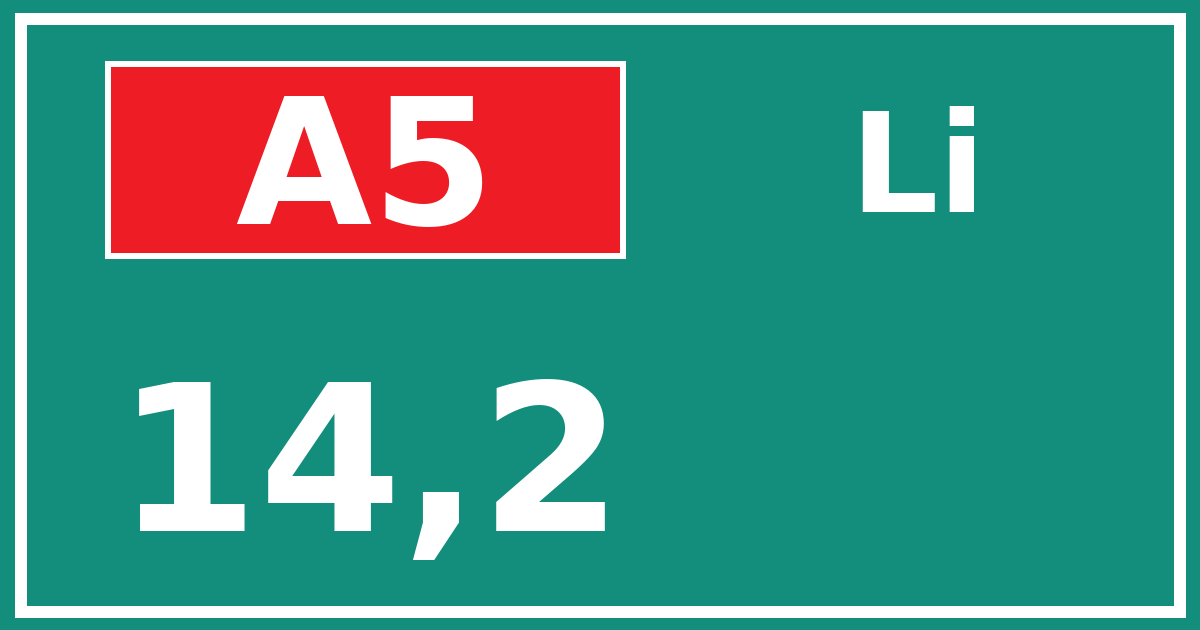 Hectometerbord A5 14,2 zijde Li