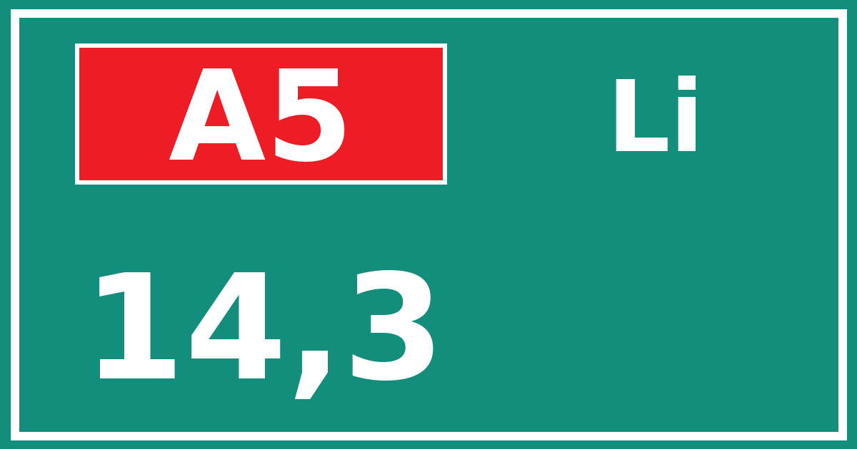 Hectometerbord A5 14,3 zijde Li