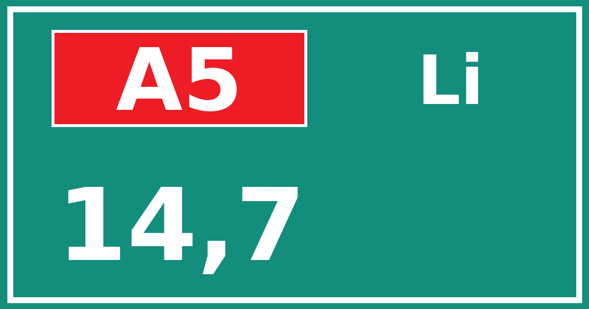 Hectometerbord A5 14,7 zijde Li