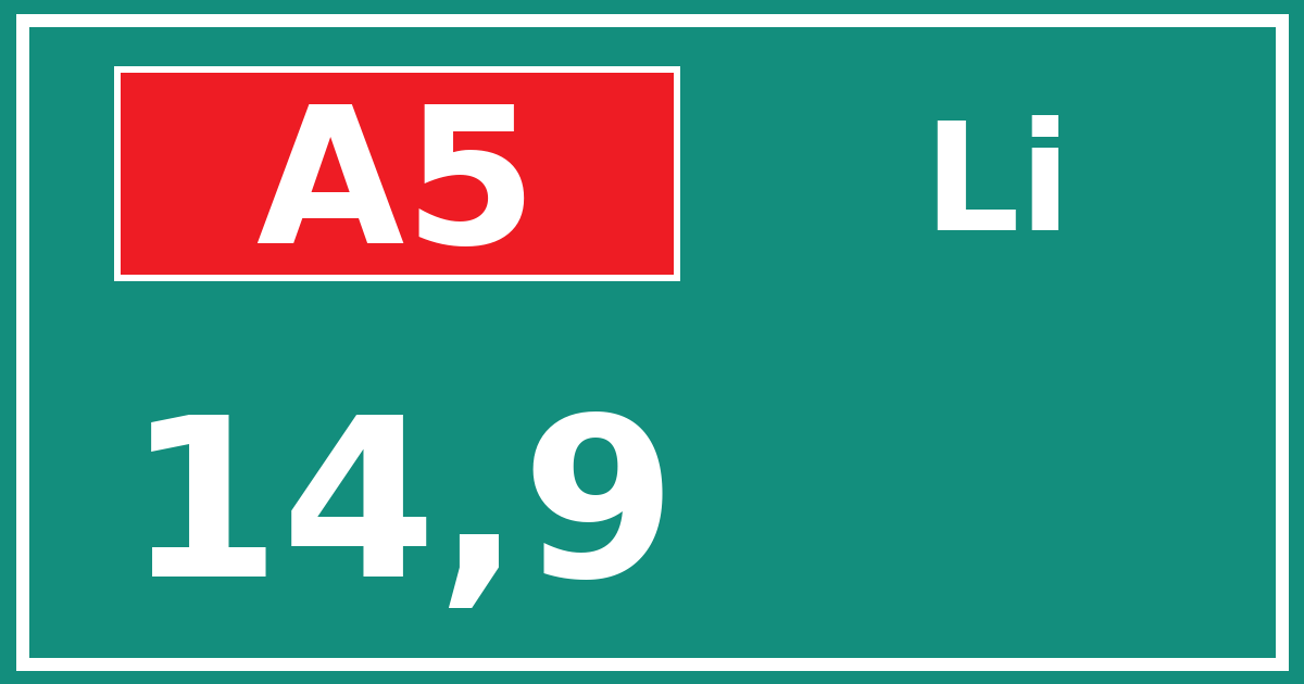 Hectometerbord A5 14,9 zijde Li