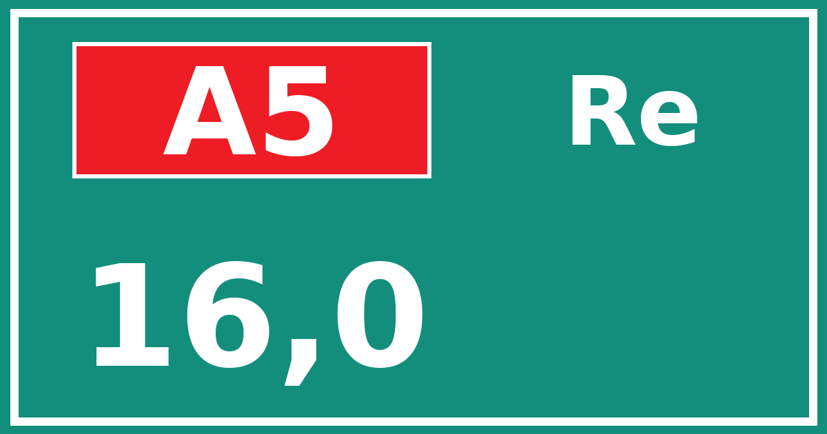 Hectometerbord A5 16,0 zijde Re
