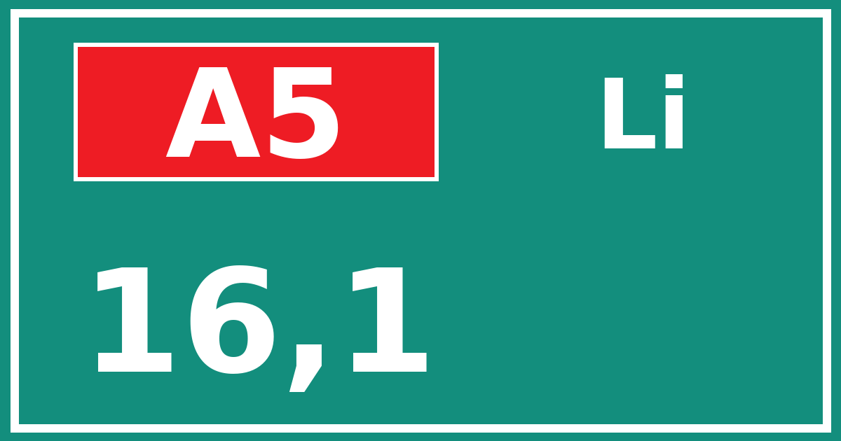 Hectometerbord A5 16,1 zijde Li