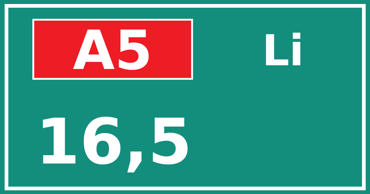 Hectometerbord A5 16,5 zijde Li