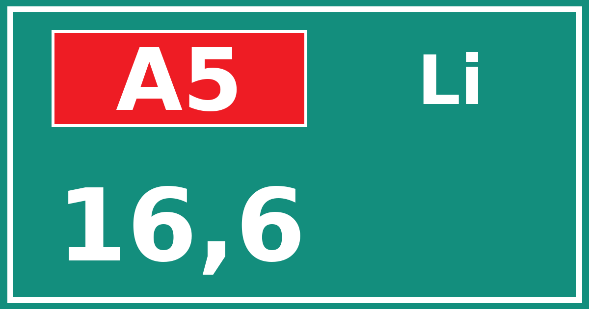 Hectometerbord A5 16,6 zijde Li