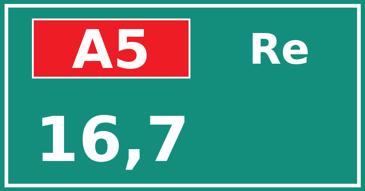 Hectometerbord A5 16,7 zijde Re