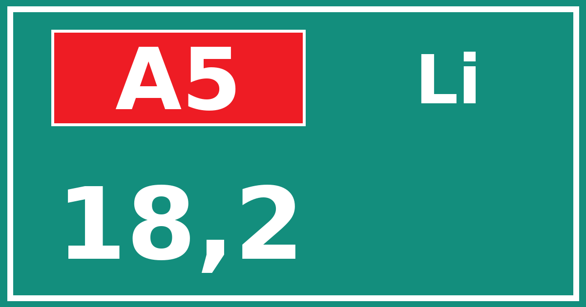 Hectometerbord A5 18,2 zijde Li