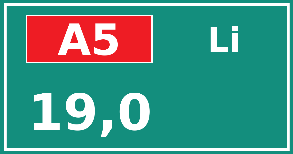 Hectometerbord A5 19,0 zijde Li