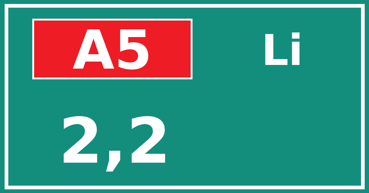 Hectometerbord A5 2,2 zijde Li