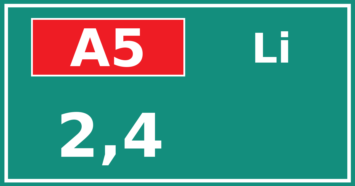 Hectometerbord A5 2,4 zijde Li