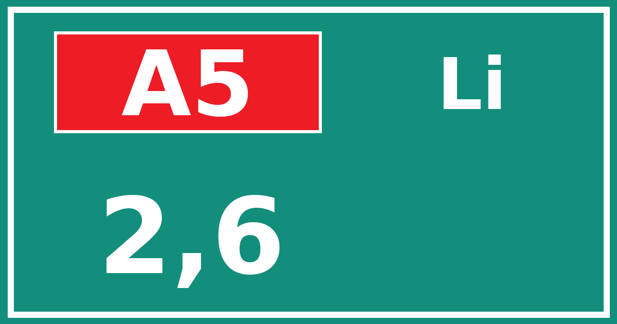Hectometerbord A5 2,6 zijde Li
