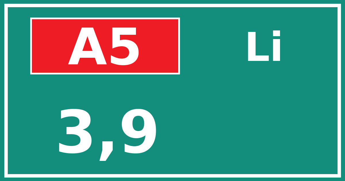 Hectometerbord A5 3,9 zijde Li