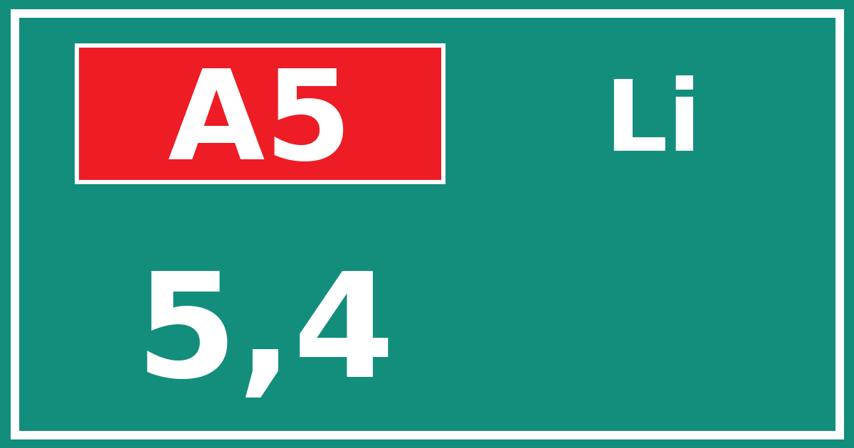 Hectometerbord A5 5,4 zijde Li