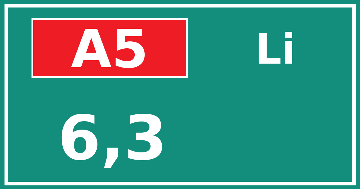 Hectometerbord A5 6,3 zijde Li