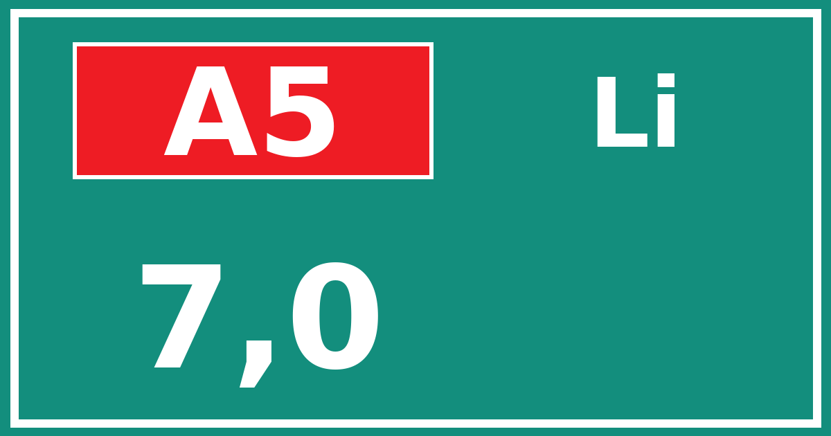 Hectometerbord A5 7,0 zijde Li