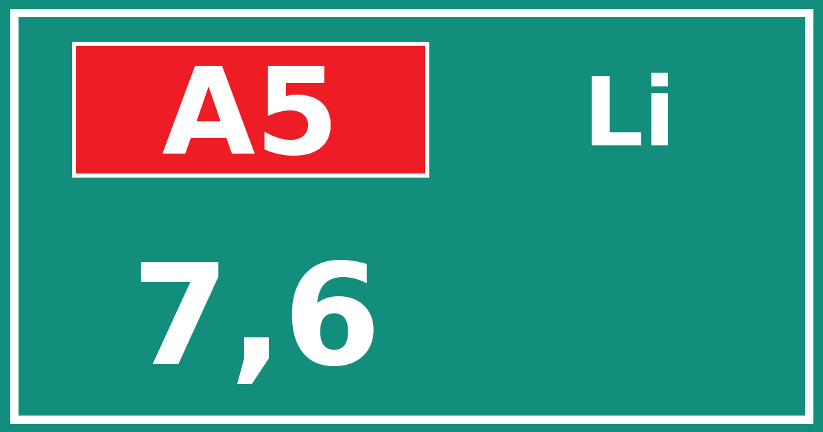 Hectometerbord A5 7,6 zijde Li