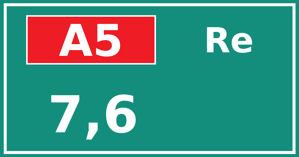 Hectometerbord A5 7,6 zijde Re