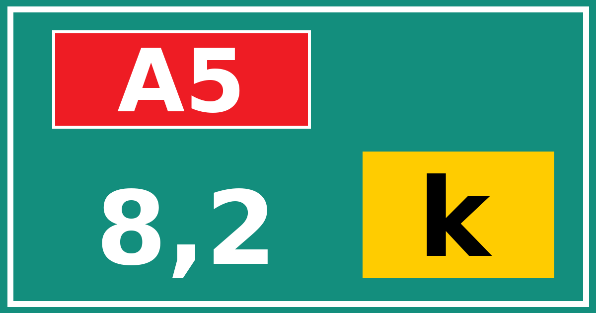 Hectometerbord A5 8,2 letter k