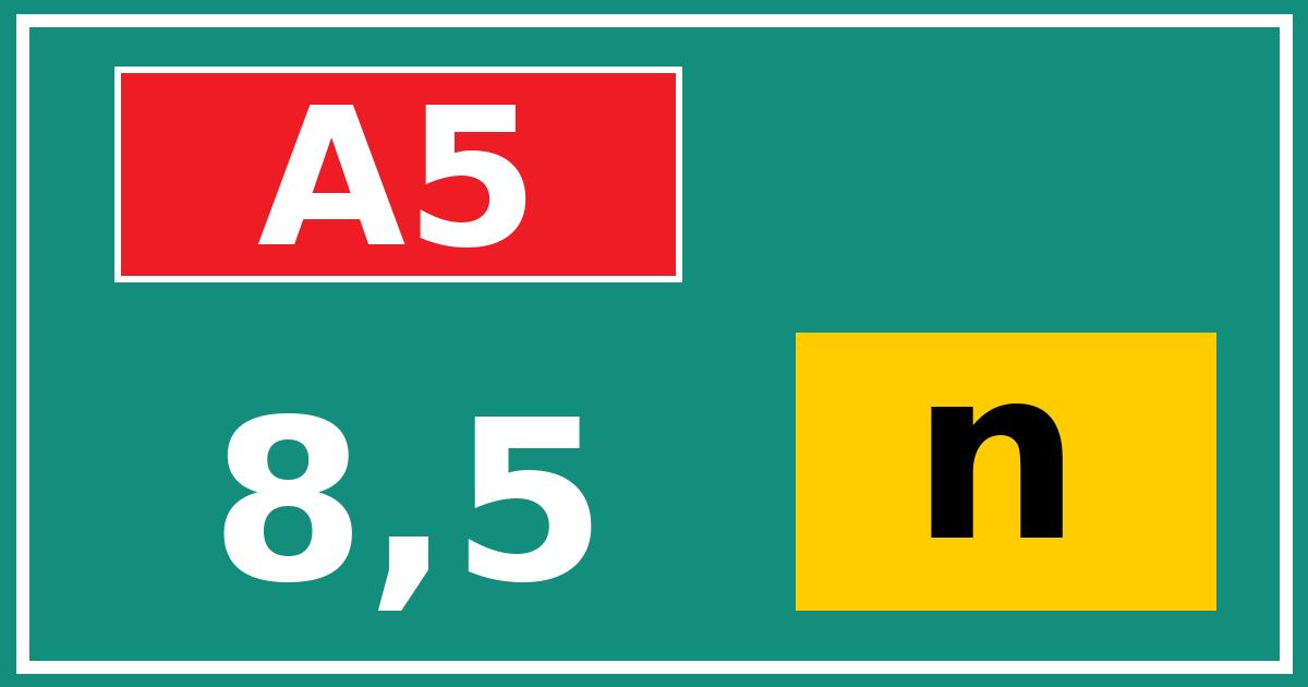 Hectometerbord A5 8,5 letter n