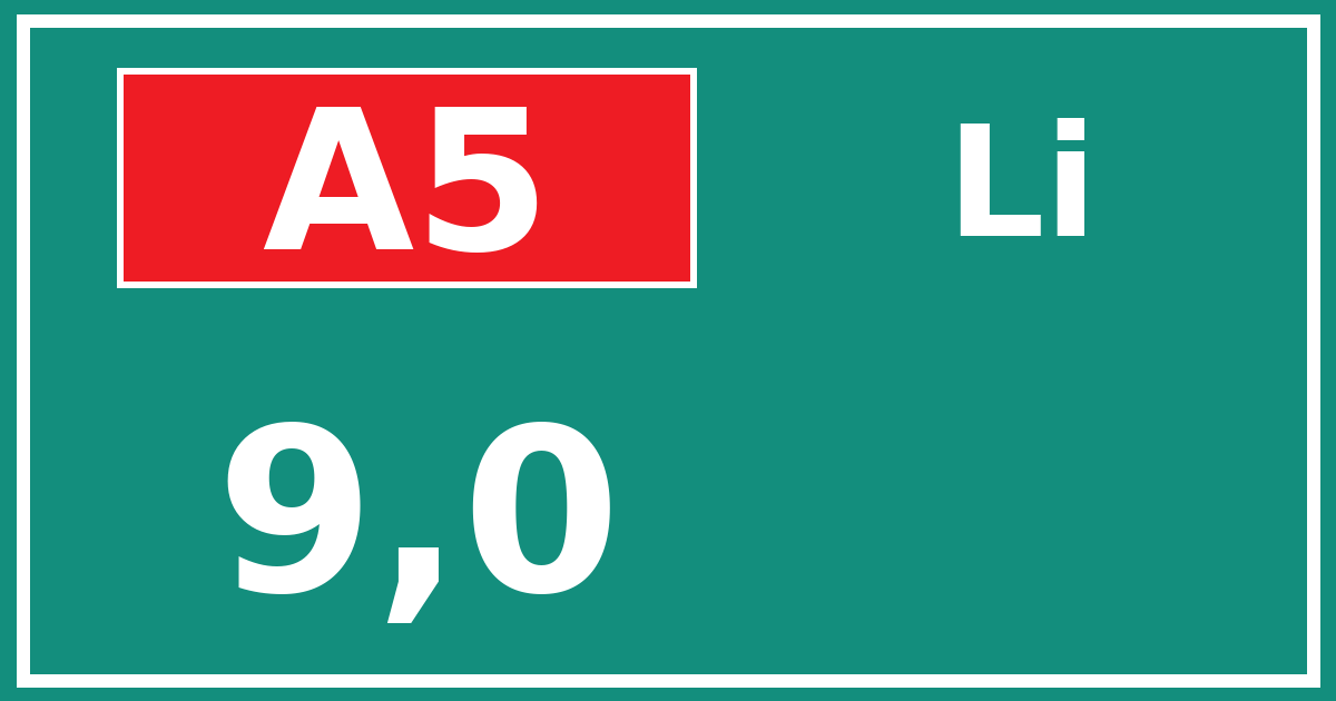 Hectometerbord A5 9,0 zijde Li