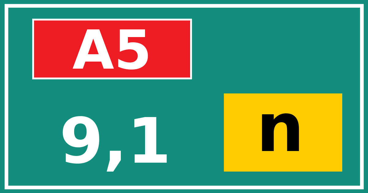 Hectometerbord A5 9,1 letter n