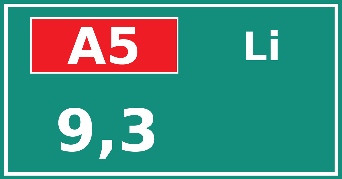 Hectometerbord A5 9,3 zijde Li