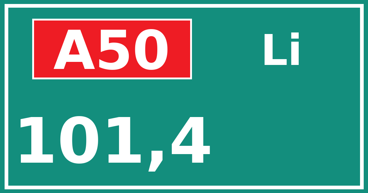 Hectometerbord A50 101,4 zijde Li