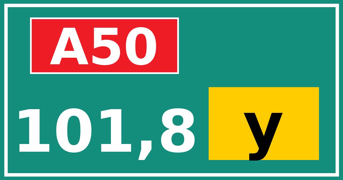 Hectometerbord A50 101,8 letter y