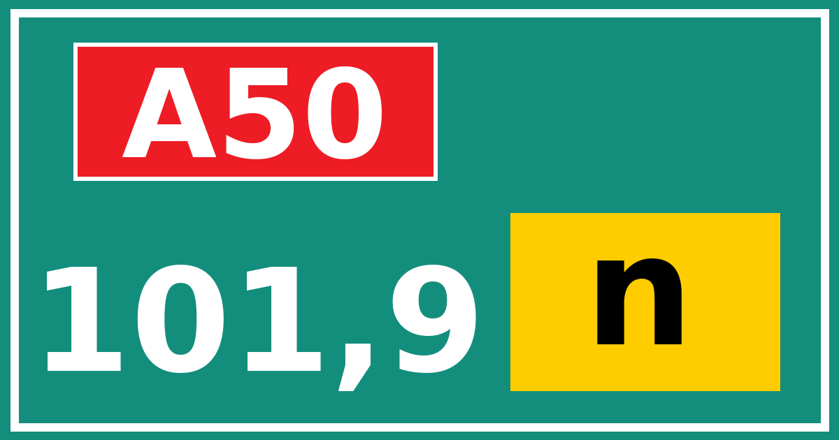 Hectometerbord A50 101,9 letter n