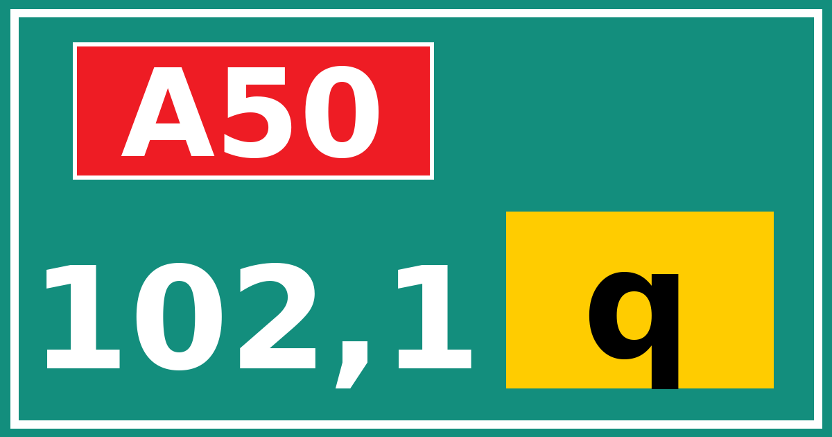 Hectometerbord A50 102,1 letter q