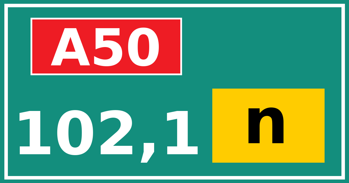 Hectometerbord A50 102,1 letter n
