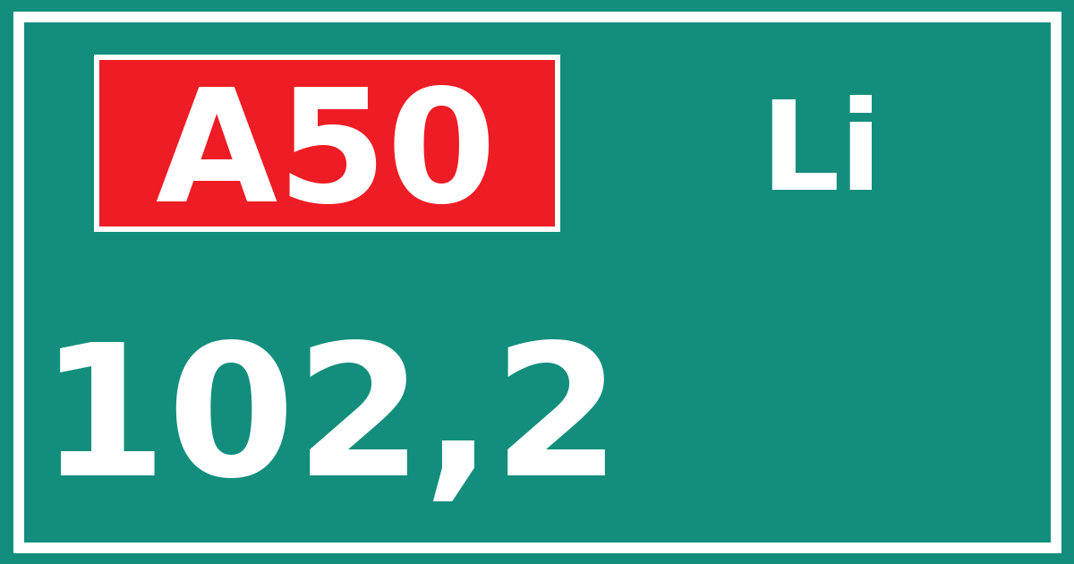 Hectometerbord A50 102,2 zijde Li
