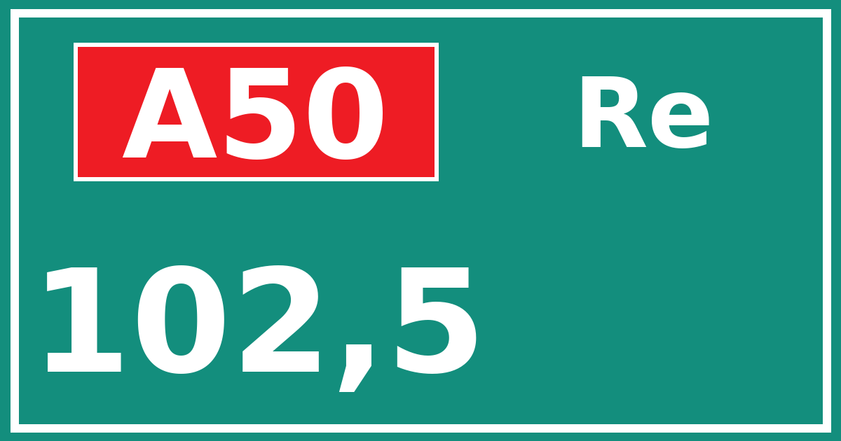 Hectometerbord A50 102,5 zijde Re