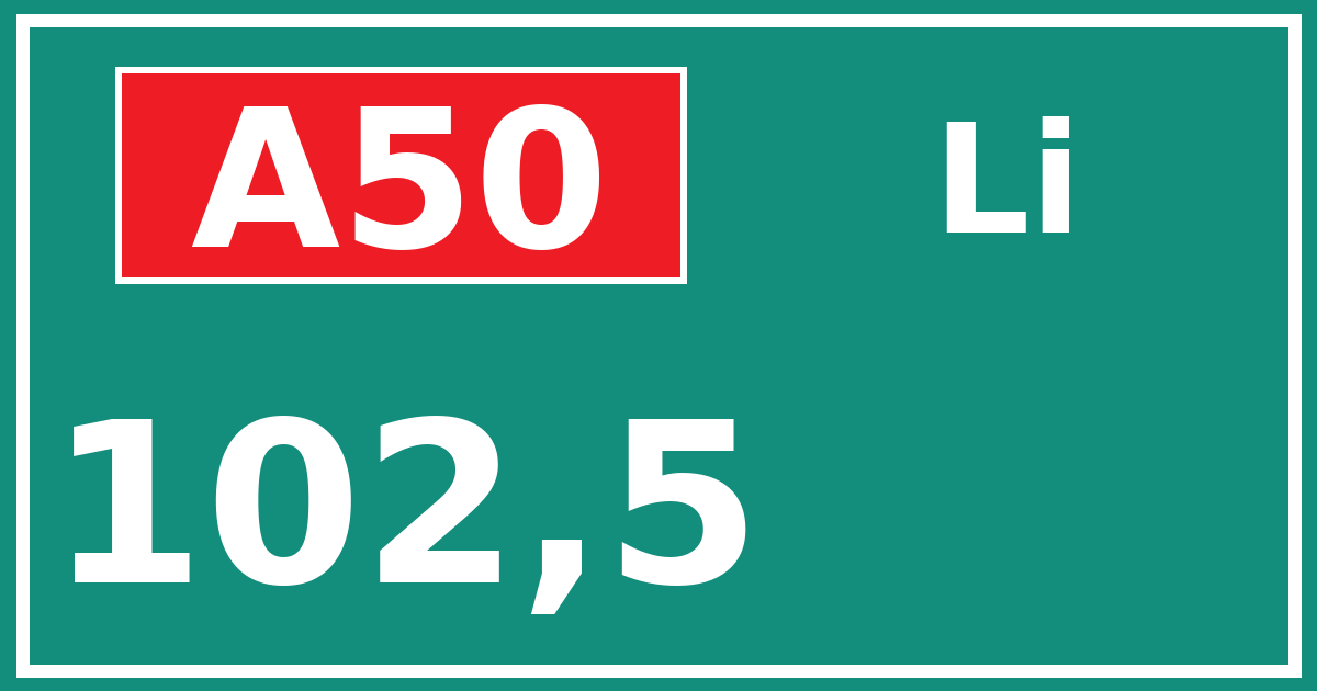 Hectometerbord A50 102,5 zijde Li