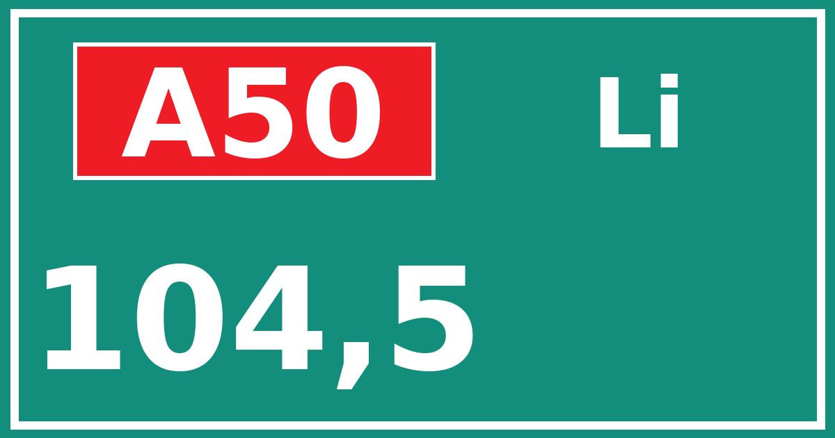 Hectometerbord A50 104,5 zijde Li