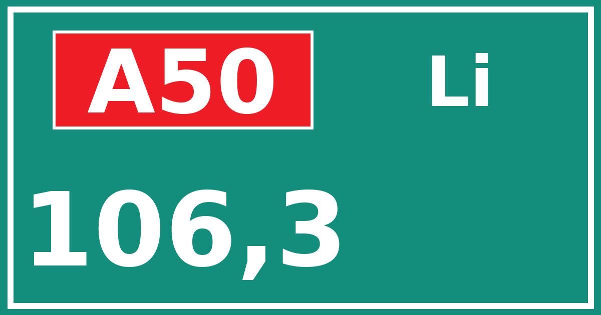 Hectometerbord A50 106,3 zijde Li