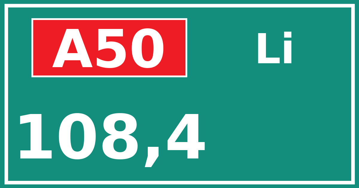 Hectometerbord A50 108,4 zijde Li