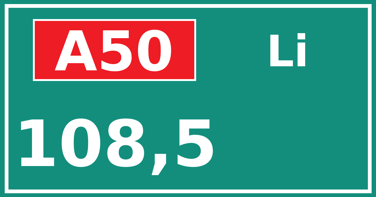 Hectometerbord A50 108,5 zijde Li