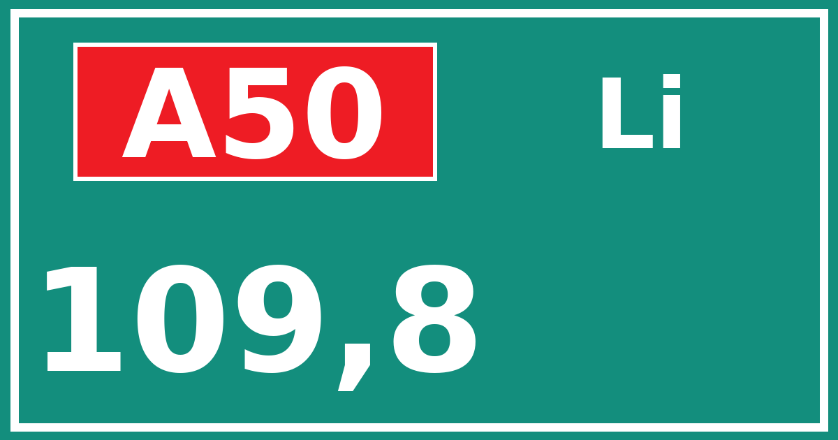 Hectometerbord A50 109,8 zijde Li