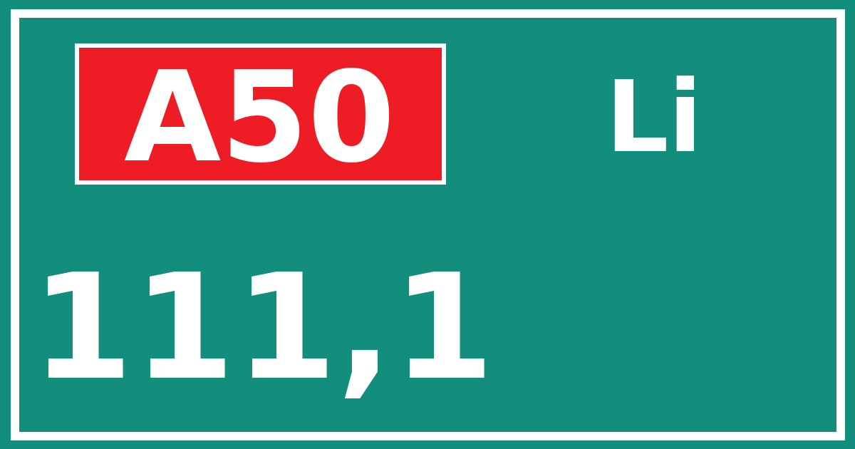 Hectometerbord A50 111,1 zijde Li