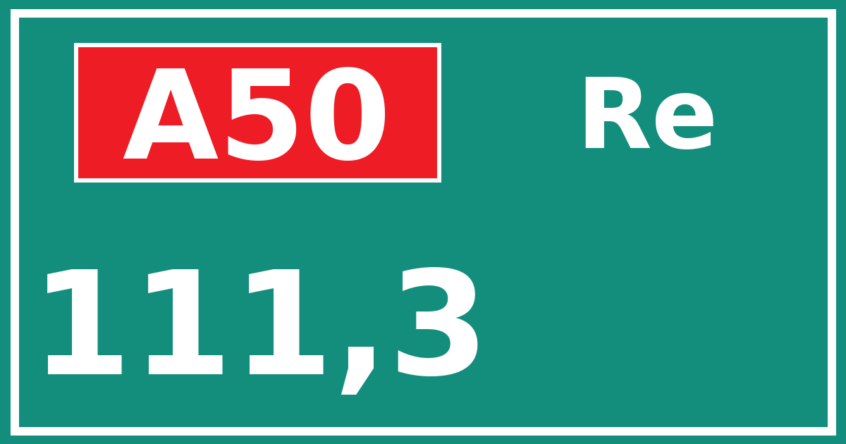 Hectometerbord A50 111,3 zijde Re