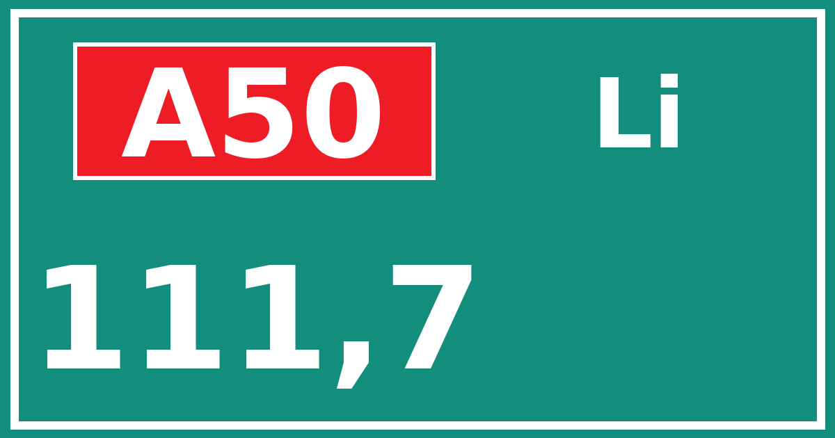 Hectometerbord A50 111,7 zijde Li