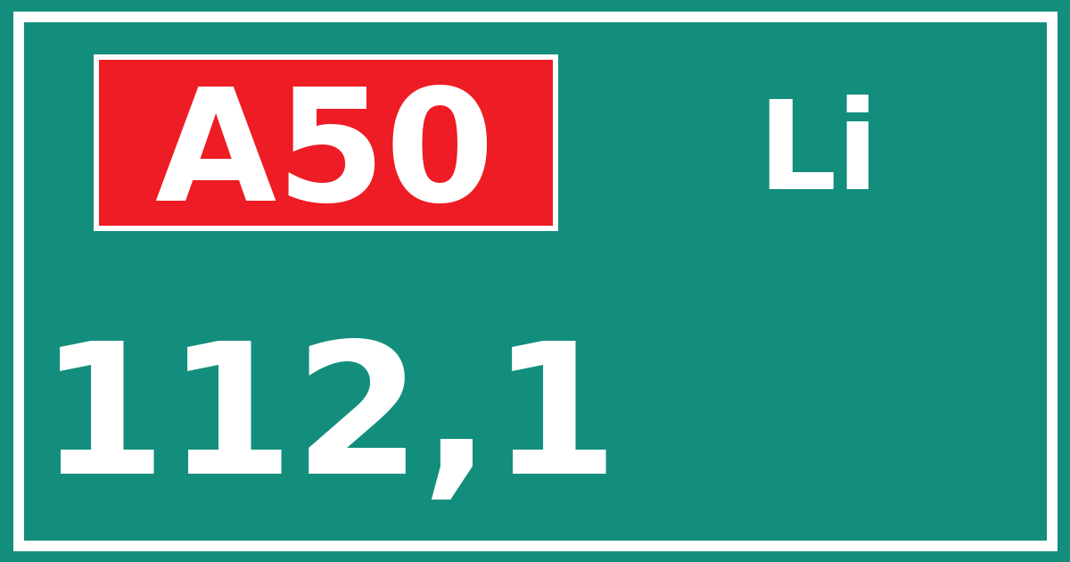 Hectometerbord A50 112,1 zijde Li