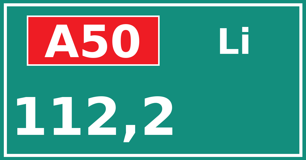 Hectometerbord A50 112,2 zijde Li