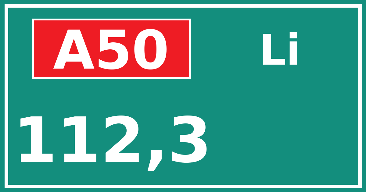 Hectometerbord A50 112,3 zijde Li