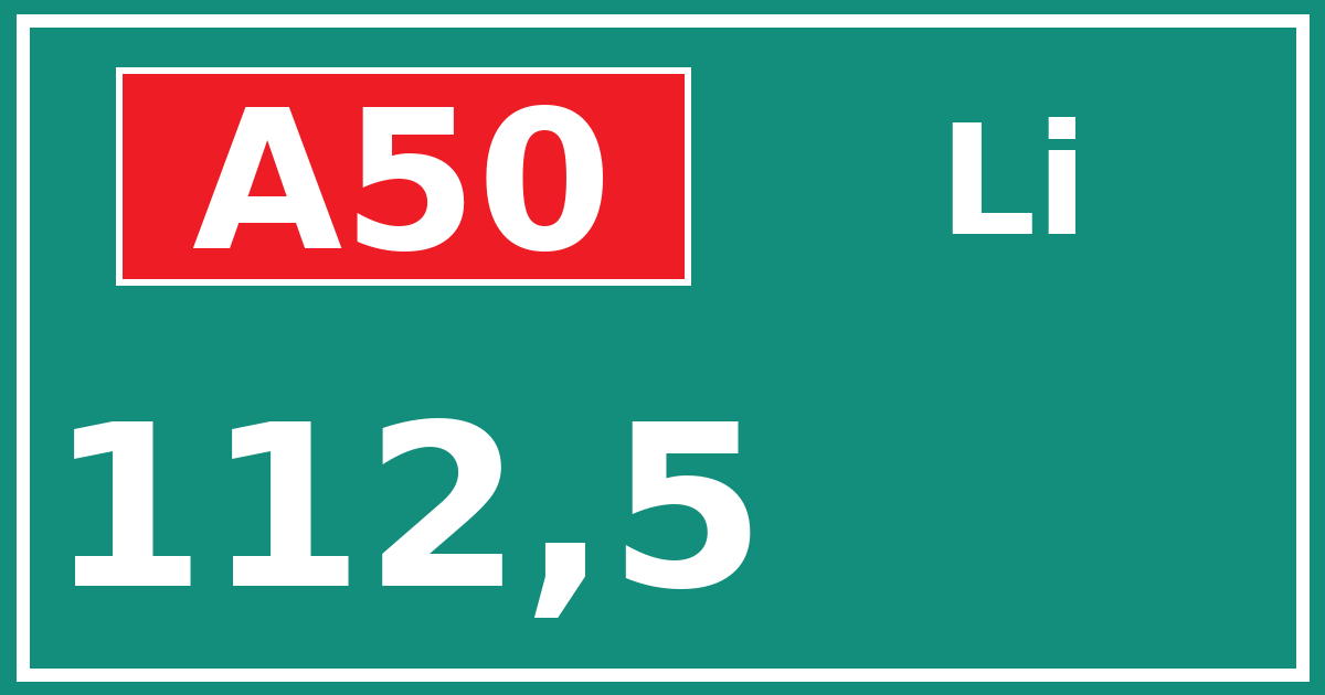 Hectometerbord A50 112,5 zijde Li