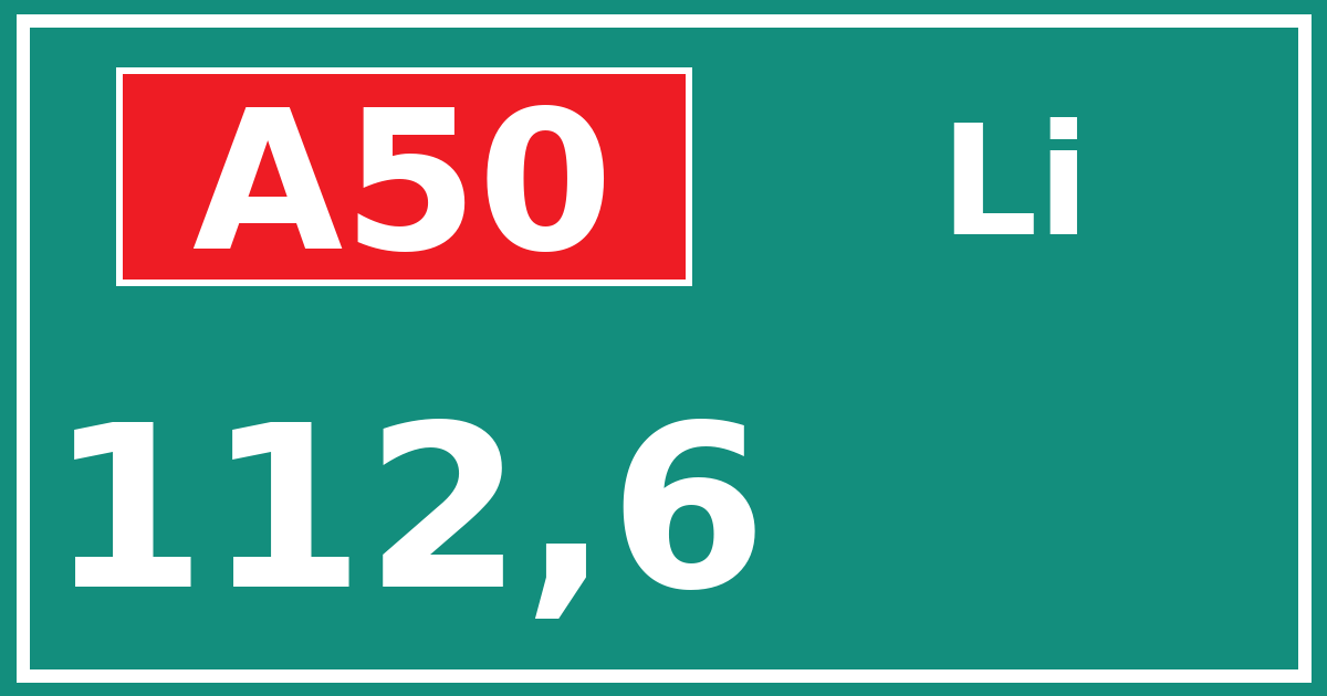 Hectometerbord A50 112,6 zijde Li