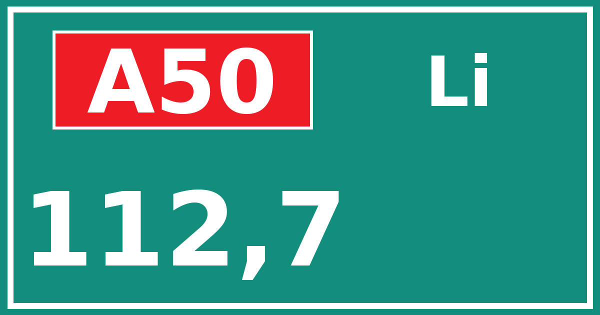 Hectometerbord A50 112,7 zijde Li